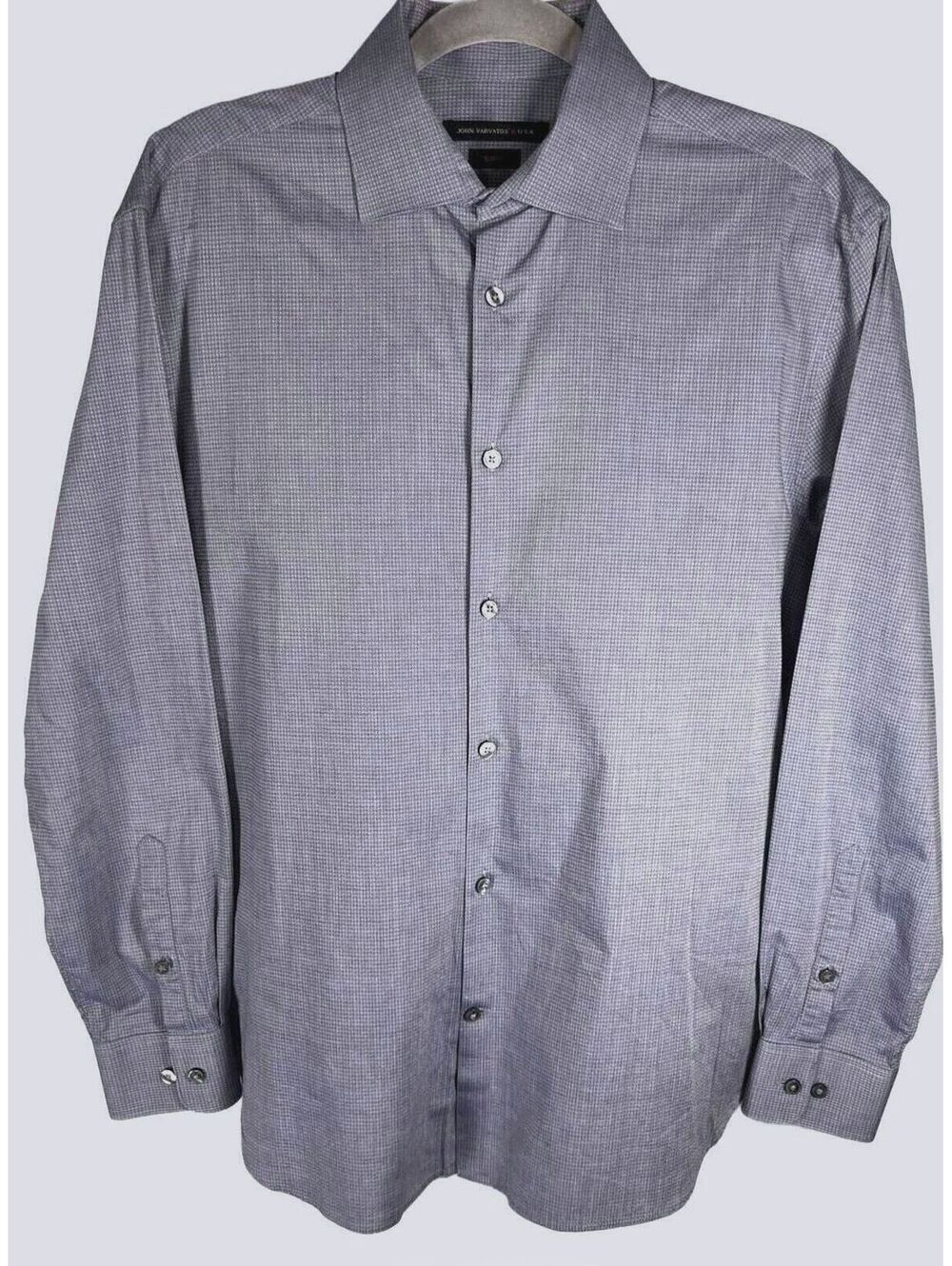 John Varvatos USA Slim Fit Dress Shirt Blue Textured Geometric Print 15.5 32/33